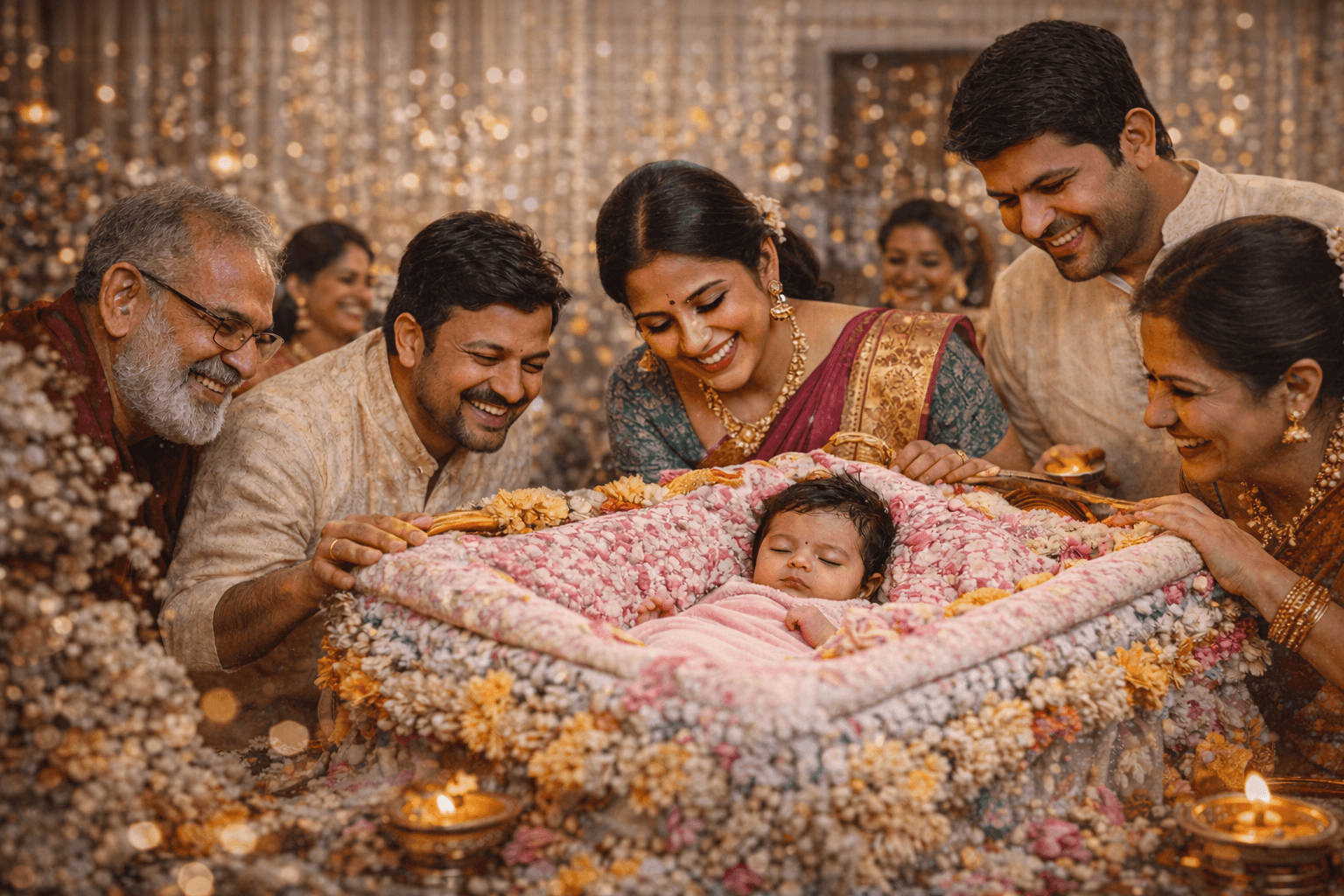 baby shower decoration setup in Bangalore with pastel decor and themed backdrop